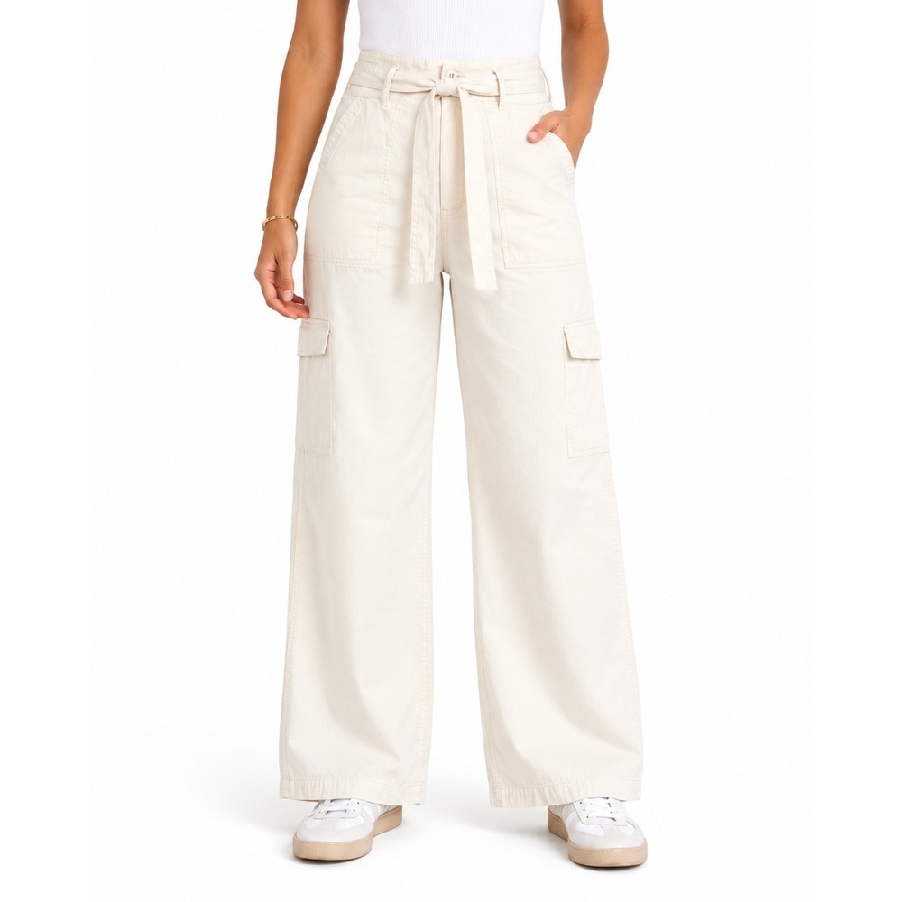 Madewell Tie-Waist Cargo Pants Off-White Cream Wide Leg Size 33 NA6148